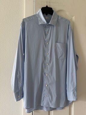 Peter Millar Crown Sport Dress Shirt 17.5 Long Blue Gingham Check Stretch